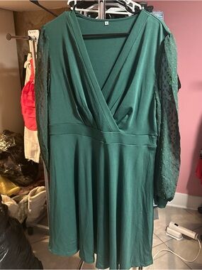 Forest Green Long Sleeve Faux-Wrap Dress